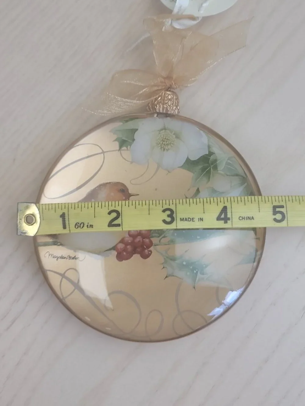 Demdaco Marjolein Bastin Nature's Journey Robin Bird Glass Christmas Ornament